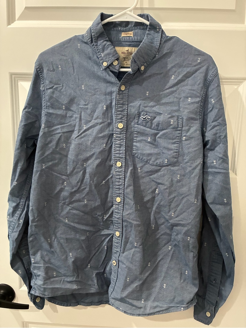 Hollister Blue Button-Down Shirt with Micro Arrow Print